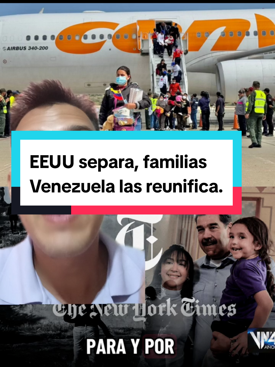 La realidad publicada por The new York Times, en EEUU separan familias, mientras que en Venezuela reunificamos las familias. Está es la diferencia de un gobierno (eeuu) que viola derechos humanos mientras que el otro (Venezuela) protege los derechos de los ciudadanos! #venezuela #world #greenscreen 