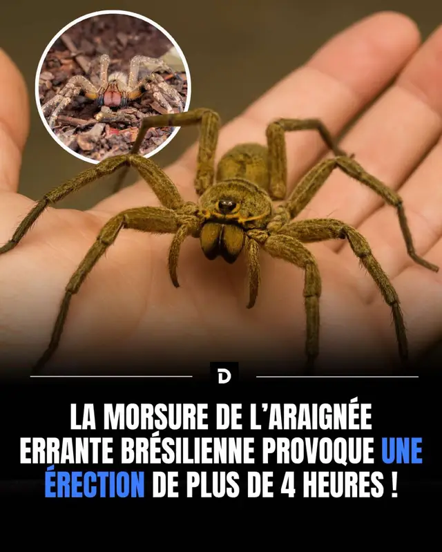 Le venin de l’araignée banane du Brésil fait parler de lui… Et pas seulement pour sa douleur intense ! Chez les hommes, il peut provoquer… une érection qui dure jusqu’à 4 heures Les scientifiques étudient ce phénomène pour développer de nouvelles pistes contre les troubles de l’érection. Preuve que la nature, même la plus dangereuse, peut cacher des possibilités médicales incroyables.