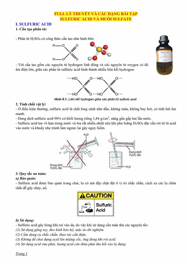 Tài liệu tự học sulfuric acid và các hợp chất có lời giải #2k9 #hocsinhcap3 #tailieuhoctap #hoahoc #hoctunhiendaucode 