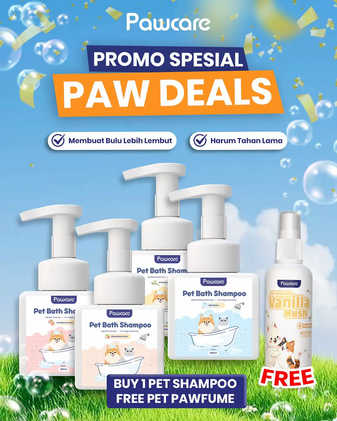 Beli shampo free parfume !! Beli 3 cat grasstsick cuma 39900 !!    Beli perlengkapan anabul makin murah checkout sekarang juga ‼️‼️      #fypage #pawcare #gajiansale #buy1getfree #promomakangajian 