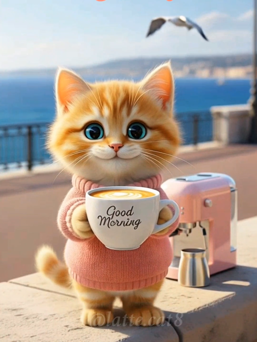 Good Mrning from latte#lattecat #goodmorningvideo #Catbrewingcoffee #WarmHealing 
