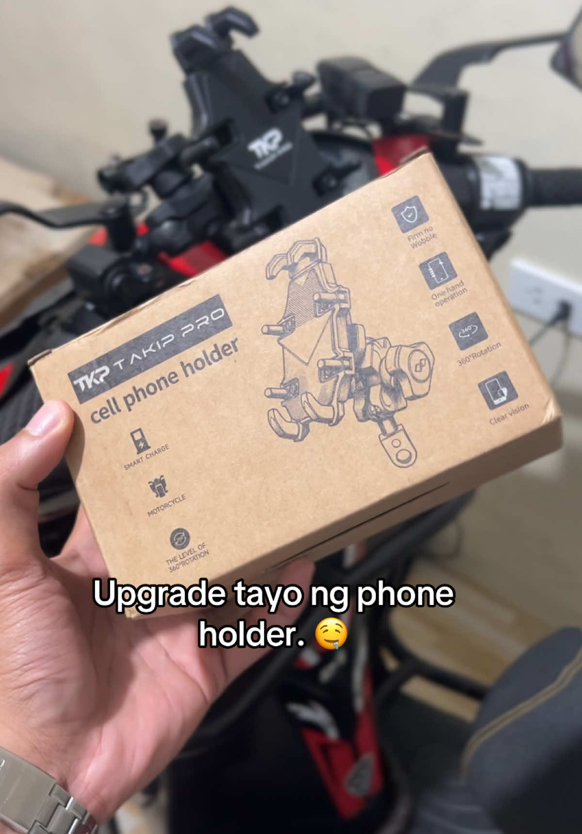 Phone holder na maraming feautures. 👌    #phoneholder #motoryclephoneholder #360phoneholder #phoneholderwithshockabsorber #qualityphoneholder 