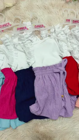 Fresh restock white tops and crepe shorts for your little girls ✨ #sets #terno #girls #kids #cute 