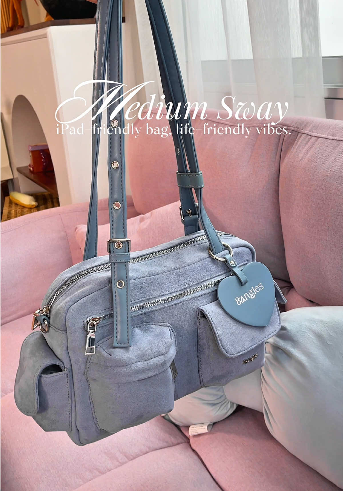 Medium Sway 🎧สี  Suede Aquar Blue 💗 ใครชอบกระเป๋าใบไม่ใหญ่มาก แต่ใส่ IPAD ได้ แนะนำใบนี้เลยย ✨ 27 พ.ย นี้ กับราคา 3XX เท่านั้นน!! จาก590.- #8anglesshop #8angles #mediumsway8angles #ใส่ipadได้ #กระเป๋า 