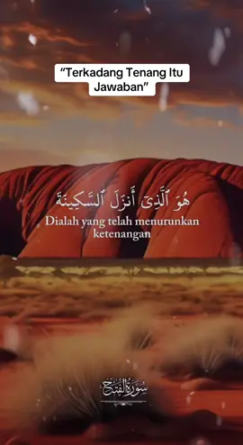 Surah Al-Fath Ayat 4. Pernah nggak… kamu bingung harus bagaimana? Doa sudah, ikhtiar sudah… tapi masalah tetap ada. Lalu entah bagaimana… hatimu tiba-tiba tenang. Itu bukan kebetulan. Itu bukan sekadar mood yang membaik. Itu sakinah—ketenangan yang Allah turunkan… seperti dalam Surah Al-Fath ayat 4: “Dialah yang menurunkan ketenangan ke dalam hati orang beriman…” Kadang Allah tidak langsung membuka jalan… Tidak langsung menghilangkan masalah… Tidak langsung menjawab doa kamu. Tapi Allah menenangkan hatimu dulu… Supaya kamu kuat menunggu waktu terbaik-Nya. Supaya imanmu bertambah. Supaya kamu tahu… bahwa pertolongan itu sudah dekat. Tenangmu hari ini… bukan tanda masalah selesai, tapi tanda Allah sedang menjagamu. Ingat… Tidak semua doa dijawab dengan solusi. Sebagian dijawab dengan ketenangan. Karena terkadang… tenang itu sudah jawaban dari Allah. “Ya Allah… turunkanlah ketenangan ke dalam hati kami, kuatkan langkah kami, dan jadikan setiap ujian sebagai jalan menuju kebaikan-Mu. Aamiin.” #QuranTadabbur #RenunganHati #tilawah #kajianpendek #fyp 