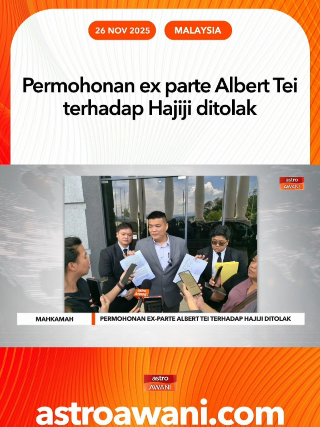 Mahkamah Sesyen Kota Kinabalu pada Rabu menolak permohonan ex parte Albert Tei untuk mendapatkan kebenaran memohon perintah komital terhadap Datuk Seri Hajiji Noor. #AWANInews