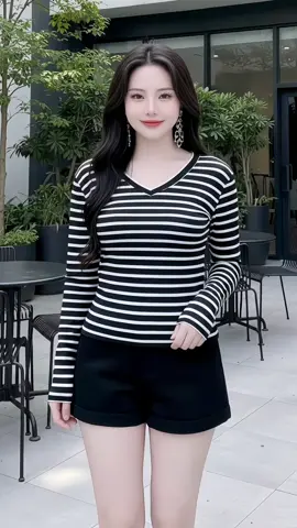 Áo Thun Nữ Tay Dài Phối Cổ Tim