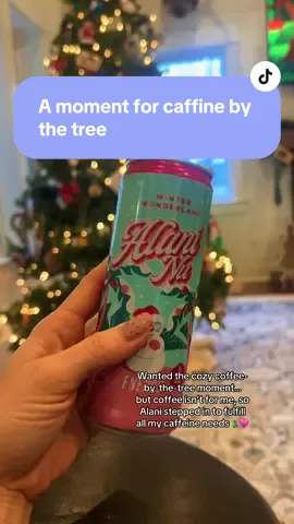 Everyone else: cozy holiday coffee moments ☕️✨ Me: thriving on Alani Nu and Christmas lights 🎄💗😂 #alaninu #alaninuwinterwonderland #caffeinemom #momenergy #holidayvibes 