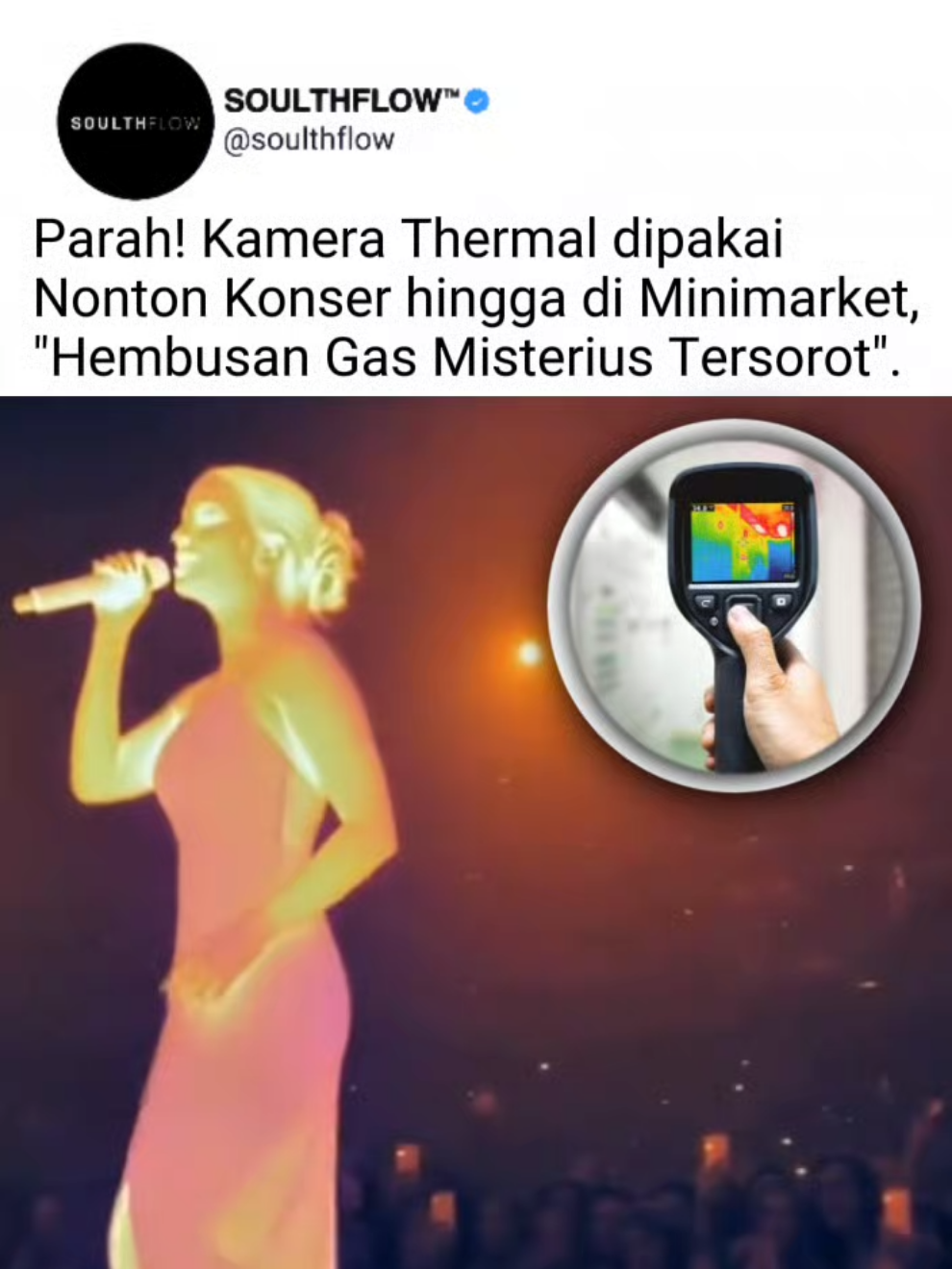 Sebuah video unik sekaligus bikin heboh media sosial memperlihatkan penggunaan kamera thermal di sebuah konser musik & di minimarket. Biasanya teknologi pencitraan termal digunakan untuk keperluan militer, medis, hingga mendeteksi kebocoran panas. Namun kali ini, kamera tersebut justru dipakai untuk merekam penampilan penyanyi di atas panggung dan hasilnya membuat warganet tercengang. Dalam tampilan kamera termal, terlihat seperti ada semburan 