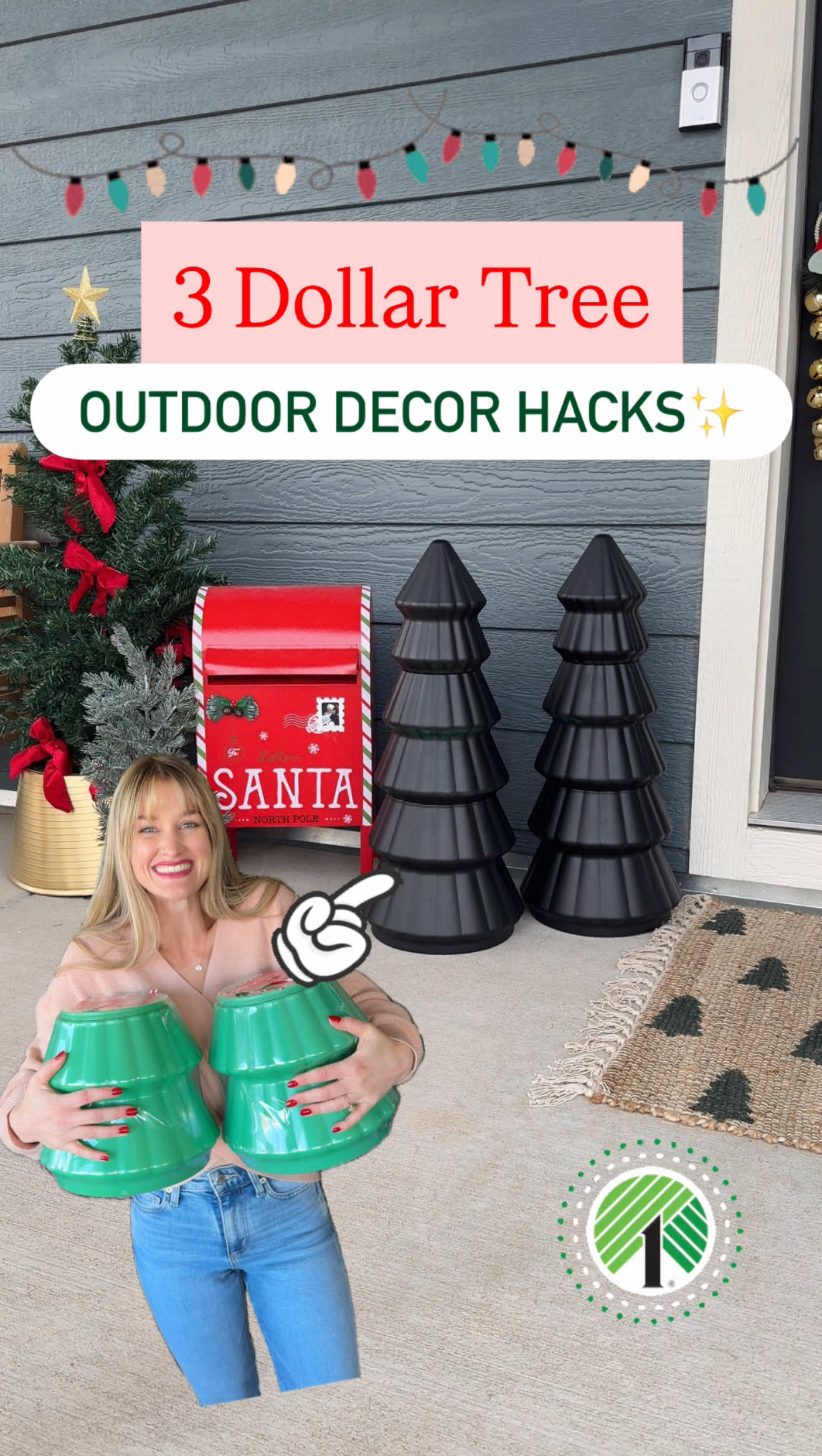 Sharing 3 DOLLAR TREE outdoor holiday decor hacks that look WAY more expensive than they are 👀✨ These are so easy, budget-friendly, and perfect if you want your porch to look magical without spending $$$. Save this for your weekend decorating! 🎄🤍♥️ #dollartree #christmasdecor #holidaydecor #diychristmas #christmasdiy  @Emma Villaneda 