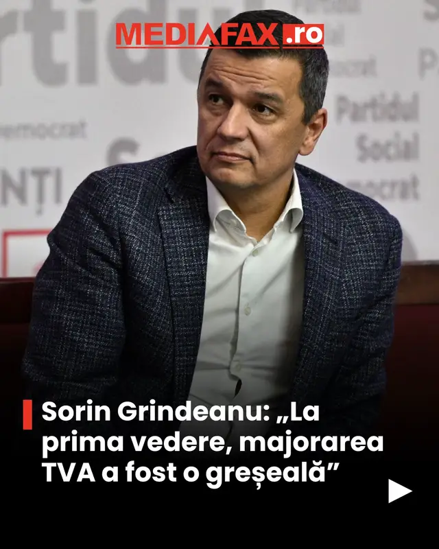 Președintele PSD, Sorin Grindeanu, a declarat miercuri că, „la prima vedere”, majorarea TVA de la 19% la 21% pare să fi fost o greșeală, în contextul în care încasările bugetare nu ar reflecta creșterea cotei fiscale. #grindeanu #psd #tva