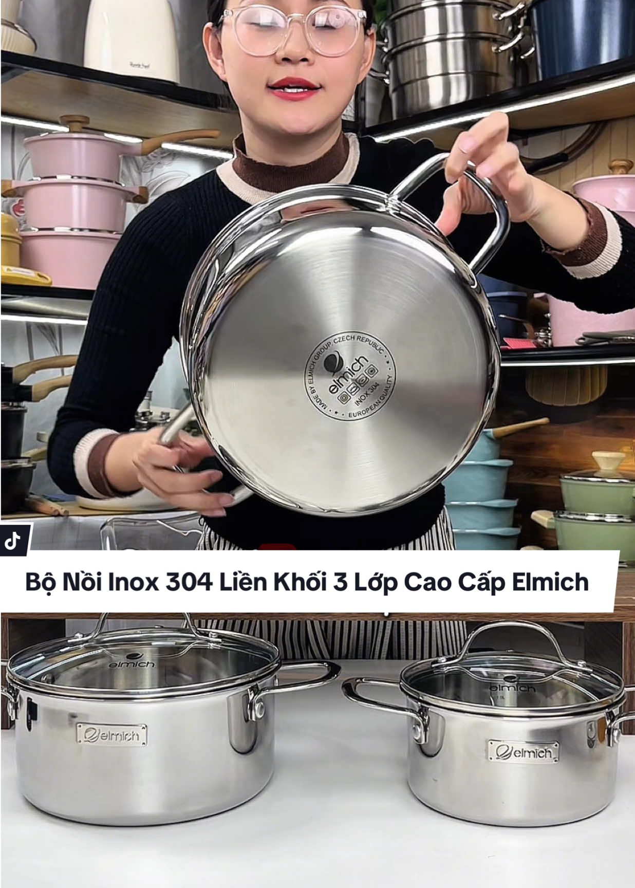 Bộ 3 Nồi Inox 304 Liền Khối 3 Lớp Đáy Từ Dày Nặng Sáng Bóng Chính Hãng Elmich #thuplastic #tmgr #bonoiinox #noiinox304 #elmich 