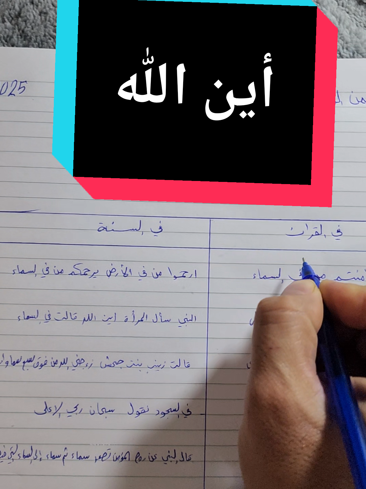 أين الله.  ياناس أنا لم أذكر شيء من عندي.  كله قال الله وقال النبي