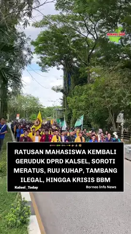 Aksi Jilid II Aliansi Rakyat Kalsel Melawan Desak DPRD Temui Massa Sejumlah aktivis dari mahasiswa BEM se Kalimantan Selatan yang tergabung dalam Aliansi rakyat Kalsel melawan menggelar aksi unjuk rasa jilid 2 di depan gedung DPRD Kalimantan Selatan pada Rabu 26 November 2025 sore. BANJARMASIN, borneoinfonews.com - Sejumlah aktivis mahasiswa dari BEM se-Kalimantan Selatan yang berhimpun dalam Aliansi Rakyat Kalsel Melawan kembali menggelar aksi unjuk rasa jilid II di depan Gedung DPRD Kalimantan Selatan, Rabu (26/11/2025) sore. Aksi lanjutan ini digelar untuk menegaskan kembali sikap mereka terhadap berbagai isu krusial yang dinilai belum mendapat respons serius dari para wakil rakyat. Aksi hari ini merupakan tindak lanjut dari demonstrasi sebelumnya pada Senin, 24 November 2025, yang menurut mahasiswa tidak menghasilkan langkah konkret dari pihak legislatif. sehingga mahasiswa merasa aspirasinya terabaikan. Hal itulah yang menjadi pemicu aksi lanjutan, di mana mereka mendesak DPRD turun langsung mendengar suara mahasiswa dan masyarakat. Dalam orasi yang disampaikan, mahasiswa kembali menegaskan penolakan terhadap rencana penetapan Taman Nasional Meratus. Mereka menilai proses usulan tersebut dilakukan tanpa pelibatan masyarakat adat secara menyeluruh dan berpotensi membatasi ruang hidup serta sistem pengelolaan hutan adat yang telah dijaga selama puluhan hingga ratusan tahun. Selain isu Meratus, massa aksi juga menyoroti disahkannya KUHAP baru oleh DPR RI. Mereka menilai pengesahan tersebut dilakukan secara terburu-buru, minim transparansi, dan berpotensi melemahkan prinsip-prinsip keadilan serta mekanisme kontrol terhadap aparat penegak hukum. Isu tambang ilegal turut menjadi sorotan penting. Mahasiswa mendesak aparat dan pemerintah daerah menindak tegas aktivitas pertambangan tanpa izin di wilayah penyangga Meratus, termasuk mengusut dugaan intimidasi terhadap warga serta dampak kerusakan lingkungan yang ditimbulkan. Mereka juga meminta kejelasan terkait kelangkaan BBM yang dalam beberapa pekan terakhir menyulitkan masyarakat di berbagai kabupaten/kota di Kalimantan Selatan. (bin/Rasyad) Mahasiswa menegaskan bahwa aksi ini merupakan bentuk konsistensi perjuangan mereka untuk mengawal kepentingan publik. Mereka meminta DPRD Kalsel menjalankan fungsi pengawasan secara optimal dan segera menyampaikan seluruh tuntutan tersebut kepada pemerintah pusat dengan sikap yang tegas dan transparan.