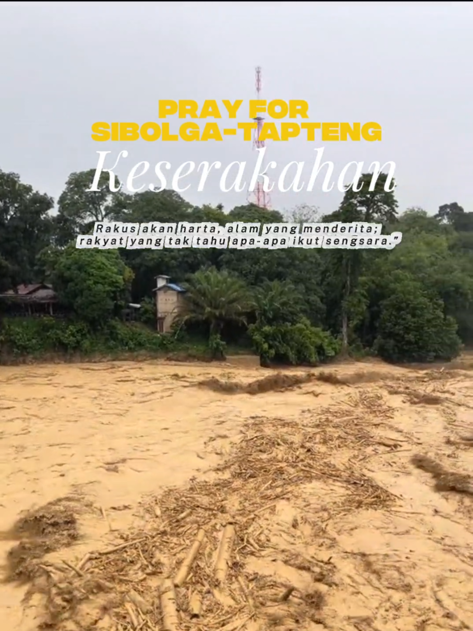 Keserakahan segelintir manusia telah membuat alam kita terluka. Hutan ditebang, tanah longsor dan mengakibatkan banjir yang cukup besar. Sementara masyarakat yang tak pernah ikut merusak justru harus menanggung dampaknya. Sudah saatnya kita bersuara lantang, jaga bumi, hentikan segala bentuk perusakan, dan lindungi tanah leluhur kita demi masa depan yang lebih adil #tutuptpl #beranda #banjirsibolga #banjirbandang #bmkgsumut 