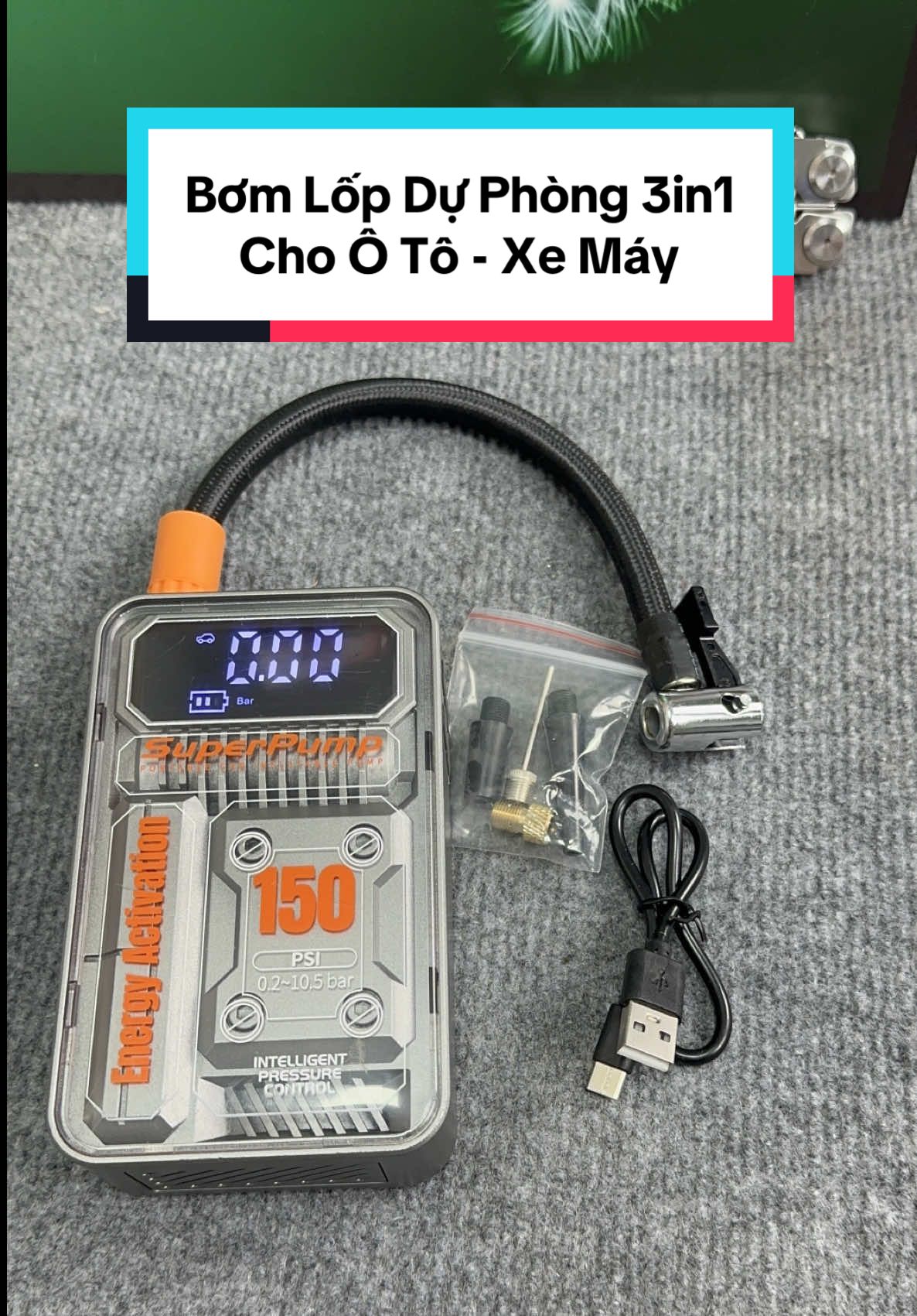 Bơm Lốp Dự Phòng Không Dây Cho Ô Tô - Xe Máy. Bơm Cho Xe Đạp, Xe Máy, Ô Tô < 7 Chỗ. Tự Động Ngắt Khi Đủ Áp Suất. Dung Lượng Pin 4000mAh #bomxe #bomlopoto #bomxemay #bomxedap #bomlopxe 