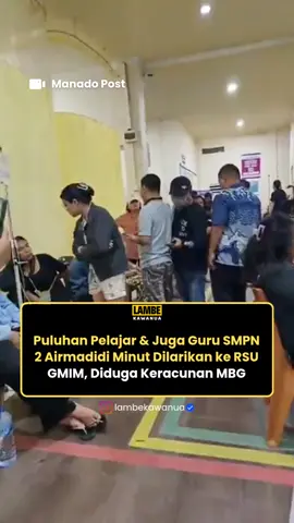 Kasus dugaan keracunan makanan dari program Makanan Bergizi Gratis (MBG) di SMPN 2 Airmadidi semakin menghebohkan publik.  Selain para siswa yang lebih dulu dilarikan ke RSUD Maria Walanda Maramis, ternyata puluhan murid lainnya juga harus mendapatkan perawatan darurat di RSU GMIM Tonsea Airmadidi. Update ini terungkap dari video yang beredar luas, salah satunya dari Manado Post, yang memperlihatkan suasana di ruang IGD dipenuhi siswa dengan kondisi lemas, mual, dan pusing.  Bahkan seorang guru dilaporkan ikut mengalami gejala serupa, sehingga ikut dilarikan ke rumah sakit untuk mendapatkan penanganan medis. Para orang tua tampak panik dan berbondong-bondong datang ke rumah sakit untuk memastikan kondisi anak mereka. Pihak sekolah, Dinas Pendidikan, serta instansi kesehatan Minahasa Utara dikabarkan sedang melakukan penelusuran lebih lanjut terhadap penyebab kejadian ini, termasuk pemeriksaan sampel makanan MBG. Hingga berita ini diunggah, kondisi para siswa dan guru masih dalam pemantauan ketat pihak medis. #LambeKawanua #SulutViral #Airmadidi #Minut #KeracunanMBG 