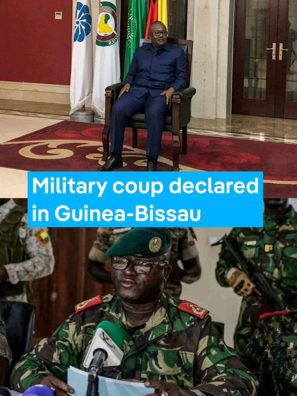 A military coup has been confirmed in Guinea-Bissau after senior officers appeared on live television declaring full control of the country. Brigadier General Denis N’Canha announced the closure of borders, suspension of elections, and the shutdown of all state institutions. #dwafricasocialmedia #breakingnews #guineabissau🇬🇼 #guineabissau #embalo 