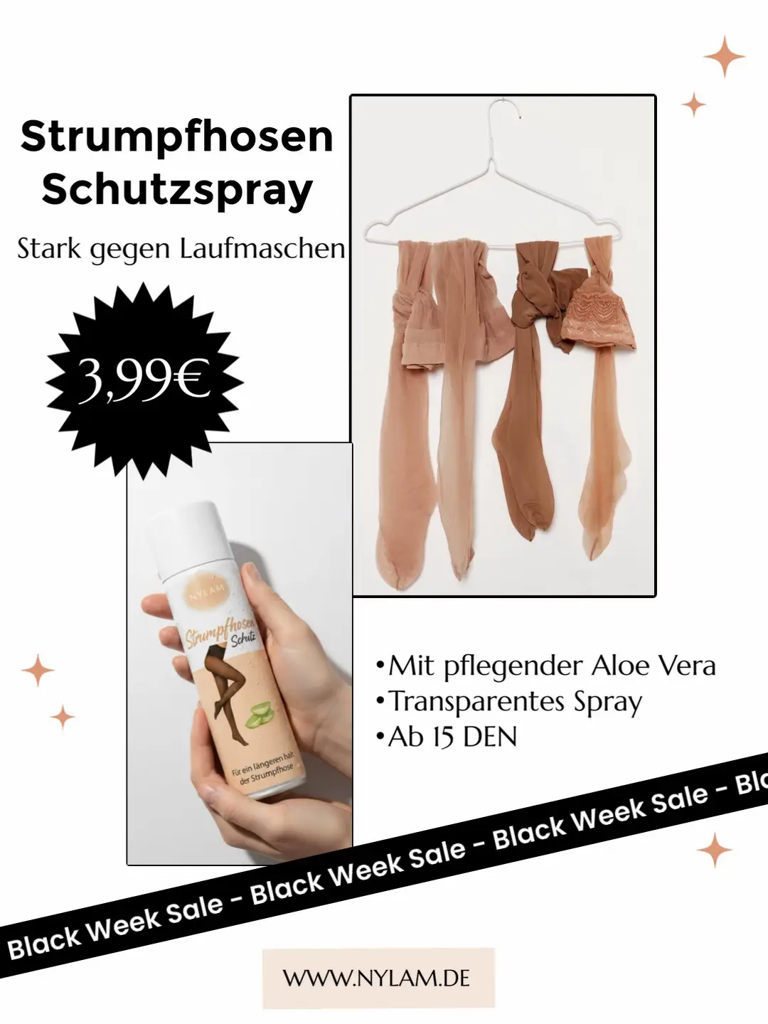 Kauf dein Nylam Strumpfhosen Schutzspray www.nylam.de #nylam #strumpfhose #laufmasche #strumpfhosenschutz #blackfriday 