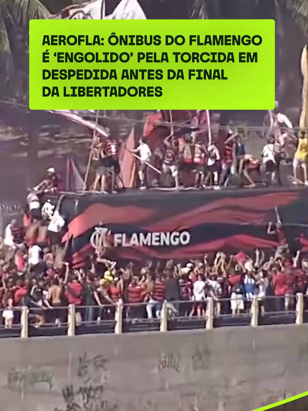 RUBRO-NEGROS SUBIRAM NO ÔNIBUS! Imagens impressionantes do Aerofla desta quarta-feira, 26, mostraram a torcida do Flamengo chegando a subir no ônibus do clube durante a festa impressionante no Rio de Janeiro. A equipe embarca nesta tarde para Lima, no Peru, onde medirá forças contra o Palmeiras na final da Copa Libertadores. #aerofla #riodejaneiro #flamengo #TerraEsportes #libertadores #futebol