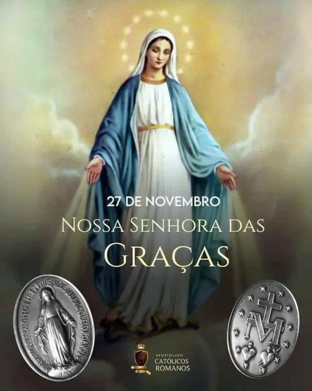 Nossa Senhora das Graças está ligada às aparições da Virgem Maria a Santa Catarina Labouré, em 1830, no convento das Filhas da Caridade, em Paris, França. Numa noite de julho, Maria apareceu para Catarina sentada numa cadeira, conversando com ela e anunciando graças especiais para quem a procurasse com confiança. Meses depois, Maria voltou a aparecer, desta vez de pé sobre um globo, com raios de luz saindo das mãos e pedindo que fosse cunhada uma medalha conforme a visão. Essa medalha ficou conhecida como Medalha Milagrosa, por causa dos inúmeros favores e milagres relatados após sua difusão. Na medalha, Maria é representada como Nossa Senhora das Graças, derramando bênçãos sobre o mundo. A devoção se espalhou rapidamente e até hoje é um dos títulos marianos mais populares no mundo, simbolizando proteção, intercessão e abundância das graças de Deus.