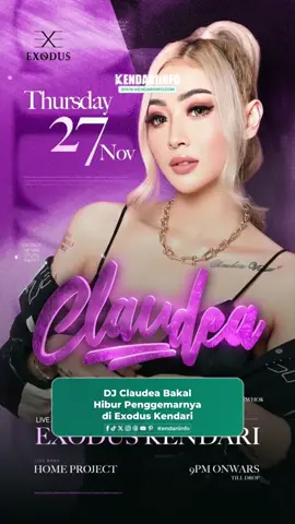 Penggemar musik elektronik di Kota Kendari, Sulawesi Tenggara (Sultra), bakal dimanjakan dengan penampilan spesial dari Claudea Tirtha Vidia, atau yang akrab disapa DJ Claudea. Sang DJ berprestasi nasional itu dijadwalkan tampil menghibur pengunjung di Exodus, Jalan Poros Bandara Haluoleo, Kelurahan Lepolepo, Kecamatan Baruga, Kendari, Kamis (27/11/2025) malam. Penanggung Jawab Operasional Exodus Kendari, Hilman, mengatakan pihaknya telah melakukan berbagai persiapan, termasuk menghadirkan pelayanan terbaik bagi pengunjung. “Kami siap memberikan pelayanan maksimal, mulai dari keamanan, kenyamanan, hingga kualitas hiburan. Kehadiran DJ Claudea akan menjadi puncak dari sajian kami malam ini,” ujarnya, Rabu (26/11). Diketahui, DJ Claudea, kelahiran 4 Desember 1993, menapaki perjalanan panjang sebelum dikenal luas sebagai salah satu DJ wanita berbakat di Indonesia. Ia telah tampil di berbagai klub besar tanah air, seperti Vertique, Velvet, Angle Wings, Barcode, Hermosa, Sandbar, Lost City, dan sejumlah venue prestisius lainnya. Kemampuannya mengolah berbagai genre musik—mulai dari R&B, trap, hiphop, hingga elektronik modern—membuatnya sering menjadi sorotan utama dalam berbagai event besar. Dalam kariernya, Claudea juga mengantongi sejumlah prestasi, antara lain juara kedua Divas DJ Hunt di Triple Nine Kemang. Pada 2019, ia meraih peringkat ketiga Diva’s DJ Hunt dan masuk peringkat ke-40 DJanemag, yang makin mengukuhkan posisinya di industri DJ Indonesia. Tak hanya itu, ia juga produktif merilis lagu-lagu baru yang disambut baik oleh para pendengar, menjadikannya salah satu talenta yang terus berkembang di industri musik. “Dengan perpaduan aksi panggung DJ Claudea serta pelayanan terbaik dari Exodus, agenda ini dipastikan menjadi pengalaman hiburan yang paling ditunggu penggemar musik di Kota Kendari,” pungkasnya. #Kendariinfo #Kendari #sulawesitenggara #sultra 