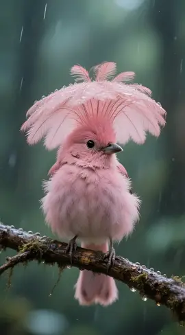 Beautiful pink bird in rain #aiartwork #birdwatching #nature #relaxing #naturelovers #wildbeauty #AI 
