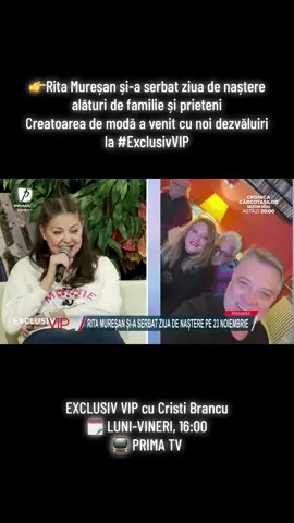 Pe 23 noiembrie, Rita Mureșan și-a sărbătorit ziua de naștere acasă, în mijlocul familiei și al prietenilor apropiați. O aniversare caldă, exact așa cum îi place ei. 💛 Rita a povestit la Exclusiv VIP cu Cristi Brancu un moment emoționant: în urmă cu doi ani a primit un ceas special de la Mirela Vescan, un dispozitiv care poate chema salvarea în caz de urgență. Recent, când nu s-a simțit prea bine, ceasul și-a făcut treaba, iar salvarea a ajuns imediat. Din fericire, Rita este acum bine și în formă! 🙏 👉Urmărește emisiunea, de luni până vineri, de la ora 16:00, la Prima TV ! #primatv #EXclusivvipcucristibrancu