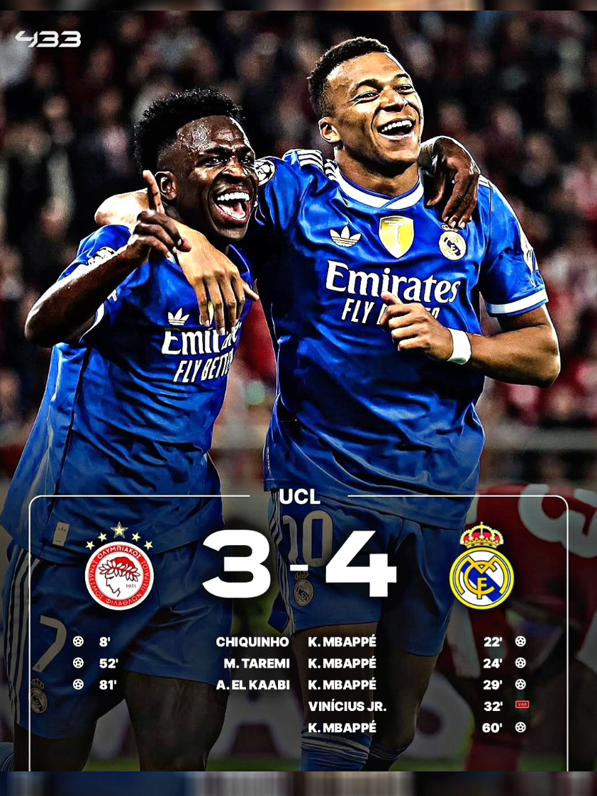 FT : Real Madrid vs Olympiacos,( 4-3 ) , Mbappe cetak 4 gol Wak  🗿🤙#football #realmadrid #fyp #fyppppppppppppppppppppppp #xyzbca 