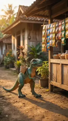 Cuma di kampung ku… dinosaurus disuruh emak beli kecap 😭🫶 Jalannya pelan tapi niat banget woy.” #dinosaur #trex #lucu #capcut #fyp 