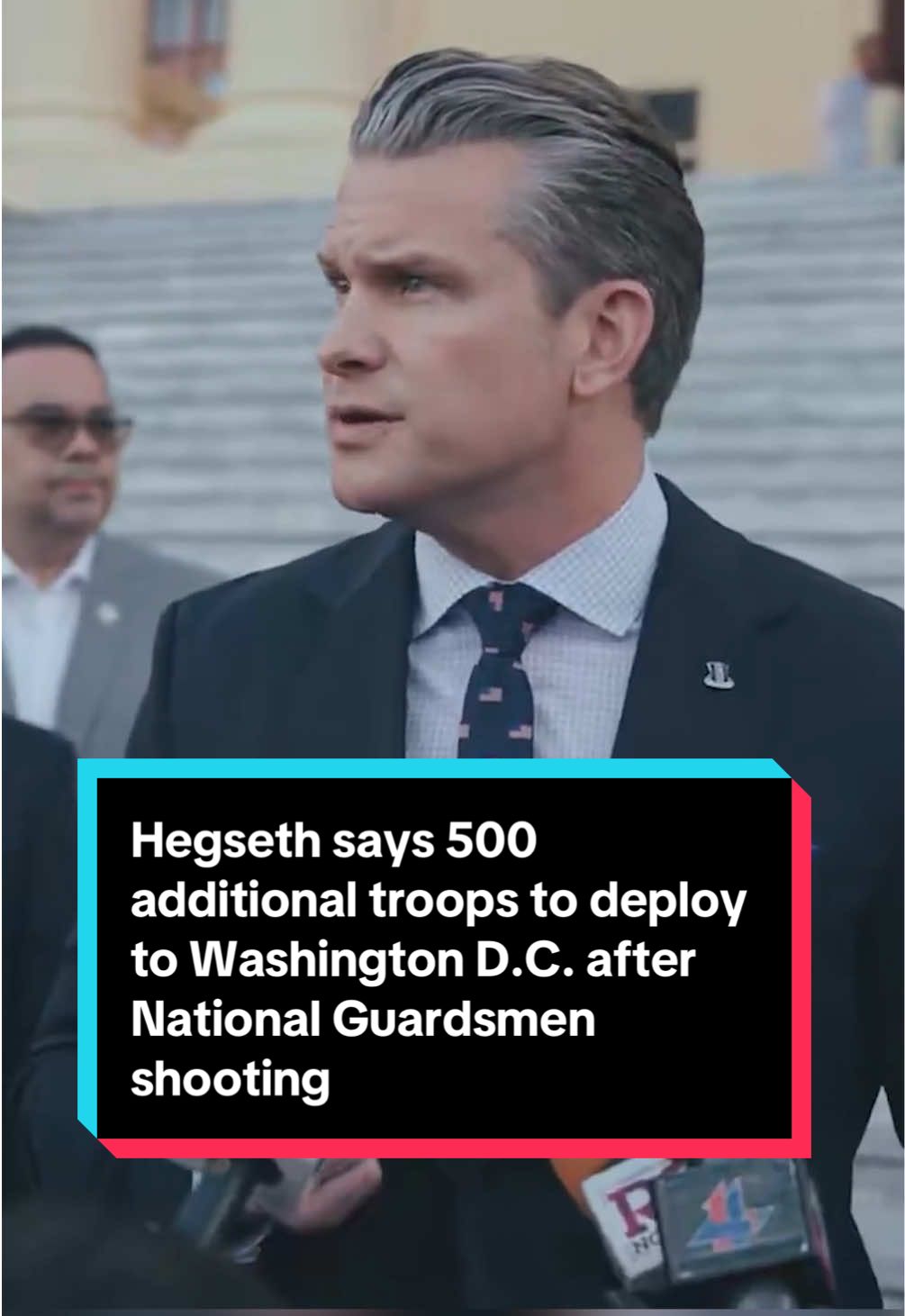 Defense Secretary Pete Hegseth told reporters on Wednesday that President Trump has directed him to ask the Secretary of the Army to send 500 additional National Guard troops to D.C. after two members were shot near the White House. #dc #news #washington #washingtondc 