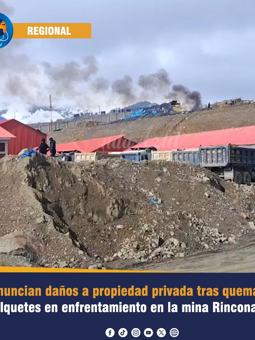 🔵🟡#LaRinconada | Denunci*n que atentaron a una propiedad privada en el enfrentamiento en la mina Rinconada, en el sector Pampa Blanca, donde se qu*mó varios volquetes.   #ROA67años  #OndaAzulNoticias
