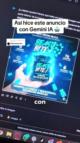 Respuesta a @samuel rv La inteligencia artificial es Gemini IA, la IA de Google. Lo primero que hice fue buscar una foto de referencia que quería realizar así que le mostré la foto de mi producto con esa imagen de referencia y le di los detalles de lo que quería de esa imagen, no siempre obtendrán un excelente resultado a la primera, así que vas dándole mayor información, pidiéndole aquello que quieres que acomodes. Y si vez que no te lo modificada puedes ir al Canva o algún editor que te permita modificarlo! #inteligenciaartificial #edicion #marketing #capcut #geminiia 