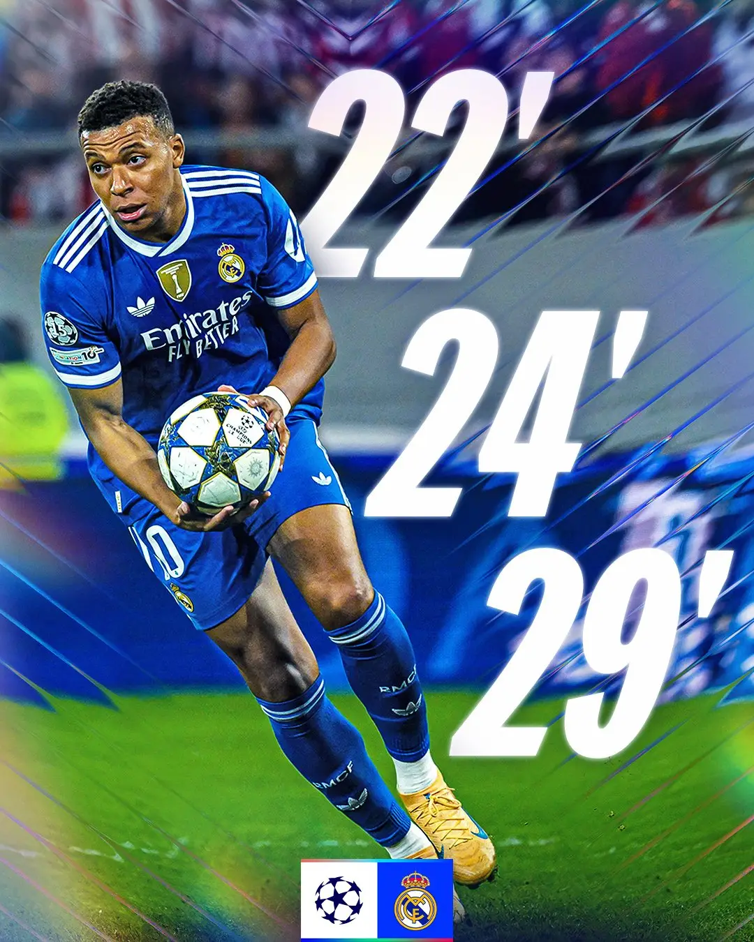 📊Kylian Mbappé menjadi pemain tercepat kedua yang mencetak 3 gol di UCL dalam kurun waktu 6 menit 42 detik⚽⚡ Ia hanya kalah 30 detik dari Mohamed Salah yang mencetak 3 gol dalam kurun waktu 6 menit 12 detik🔝 Olympiacos 3-4 Real Madrid 📷 @championsleague Follow us for the latest football news! #UCL #ChampionsLeague #KylianMbappe #Mbappe #RealMadrid 