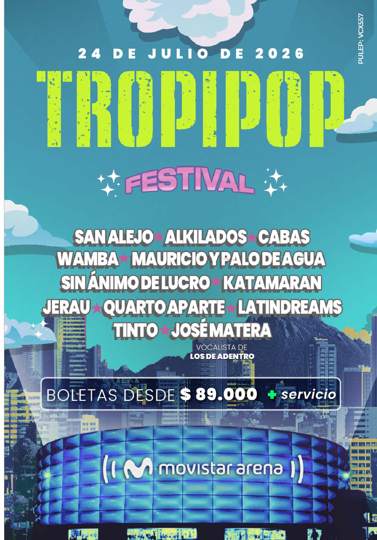 Festival de Tropipop en el Movistar Arena con San Alejo, Alkilados, Cabas, Wamba, Mauricio y Palo de Agua, Sin Ánimo de Lucro, Katamaran, Jerau, Quarto Aparte, LatinDreams, Tinto y José Matera cantando la música de Los de Adentro ¿qué les parecen los precios y el festival? #tropipop #tropipopisback #sanalejo #alkilados 