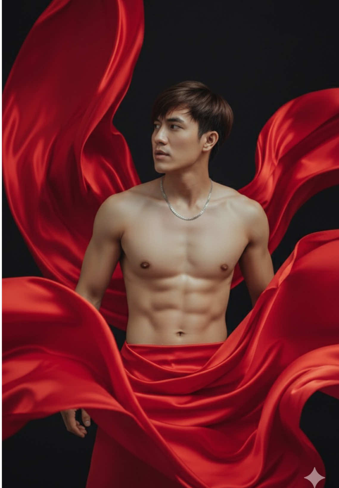 How to Use Gemini Ai – Super Easy 1️⃣ Open Gemini Ai 2️⃣ Drop in your photo 3️⃣ Grab the prompt below and watch the magic happen ✨ ..ฝากกดติดตามเป็นกำลังใจให้ด้วยนะครับ..❤️ Like the vibe? Hit follow to keep it going 🔥 #Gemini #AI #Prompt #fypシ ฟีดดดシ 📌Prompt: A handsome young man, using the uploaded photo as the reference — his face and hairstyle must remain exactly the same as the original with no alterations. He is bare-chested with well-defined abs, surrounded by flowing, vibrant red silk fabric that billows around him, creating dramatic shapes and movement. The background is solid black, emphasizing the subject and the red silk. Soft lighting highlights his physique and the texture of the fabric. His gaze is thoughtful or slightly distant, looking off to the side. Studio shot, high fashion, dramatic lighting, dynamic composition.