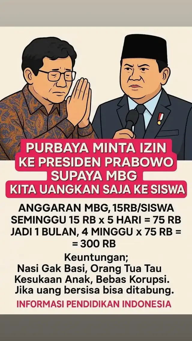 Pasti ada pro dan kontra nya Gimana menurut para guru dan wali murid sekalian 🤗🙏 Apakah anggaran Makan Bergizi Gratis (MBG) lebih baik langsung diberikan dalam bentuk uang kepada siswa? Usulan ini muncul dengan pertimbangan transparansi, efisiensi, dan kenyamanan orang tua dalam menyiapkan bekal sesuai kebutuhan anak. Menurut perhitungannya, siswa bisa menerima sekitar Rp300.000 per bulan, dan jika ada sisa bisa ditabung untuk kebutuhan lain. Meta  SEMUA ORANG  Info GTK Dikdasmen  Info Sertifikasi Guru  Info Pendidikanku  #fyp  #monetisasi 