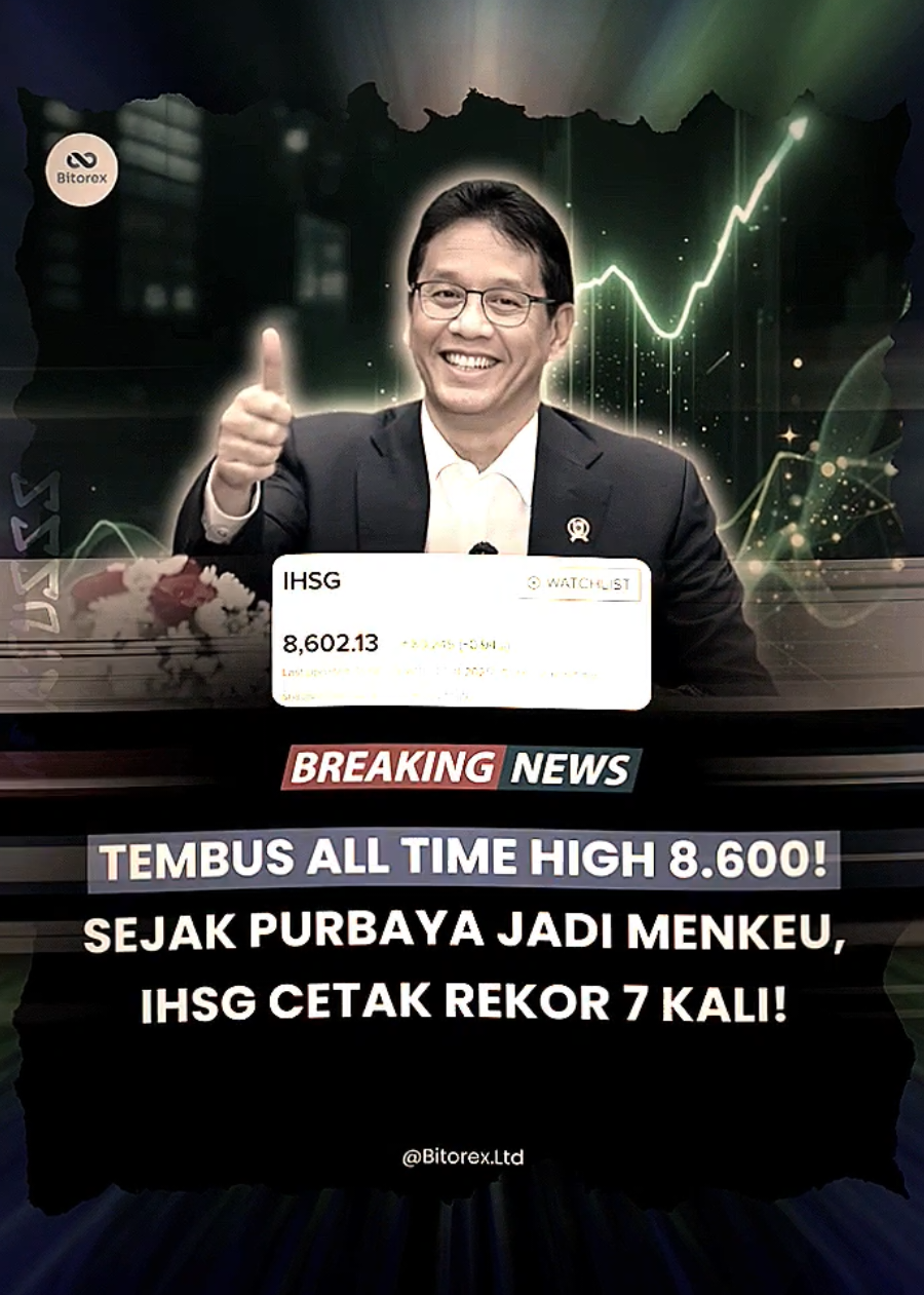 Selamat! Indeks Harga Saham Gabungan (IHSG) kembali mencetak All Time High (ATH) ketujuh sejak Menteri Keuangan Purbaya Yudhi Sadewa dilantik September 2025, ditutup menguat signifikan di level 8.602,13 pada 26 November 2025, memicu respons optimis dari Menkeu: 