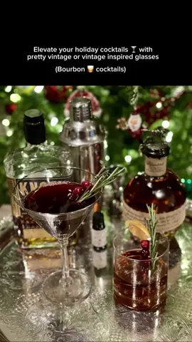 Elevate your at-home holiday cocktails 🍸 with vintage glasses. It makes the holiday drinking way more fun. 🎄✨ #holidaycocktails #vintageglasses #vintage #waterford 