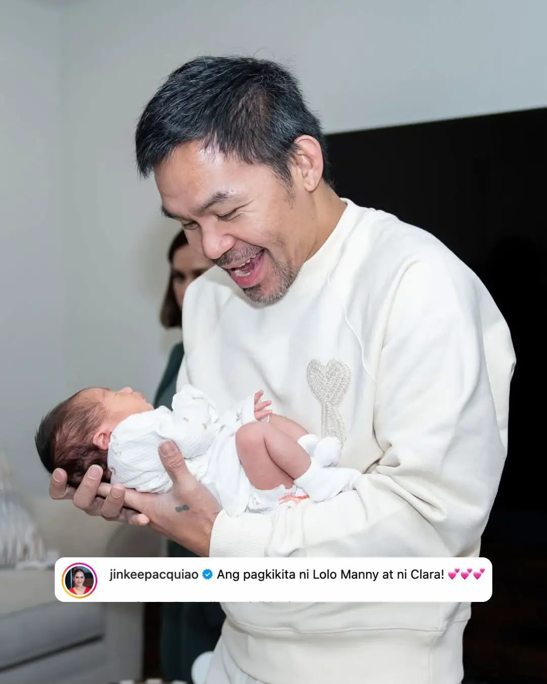 People's Champ #MannyPacquiao finally met his first grandchild, baby Clara. 📸: jinkeepacquiao / Instagram #fyp 