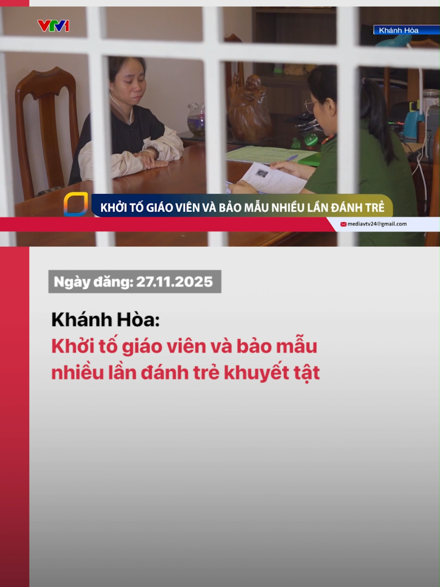 Cơ quan Cảnh sát Điều tra Công an tỉnh Khánh Hòa đã tống đạt quyết định khởi tố vụ án, khởi tố bị can đối với giáo viên và bảo mẫu bạo hành trẻ khuyết tật tại Ninh Hòa. #vtv24 #vtvdigital #tiktoknews