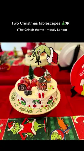 2 Christmas 🎄 tablescapes: Grinch theme and a signature Lenox holiday pattern. This year I want to style Villeroy & Boch Naif Christmas. How should I style it?  #christmastablescape #grinch #lenox 