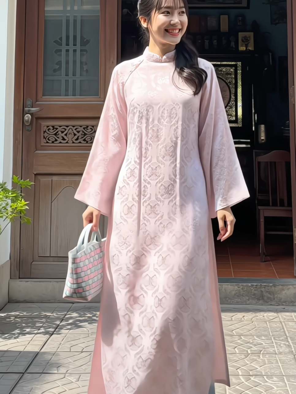 Áo dài cách tân nữ in vân hoa 3D phối cúc cách điệu #aodaitet #aodaicachtan #aodaidangsuong #aodaixinh #xuhuong 