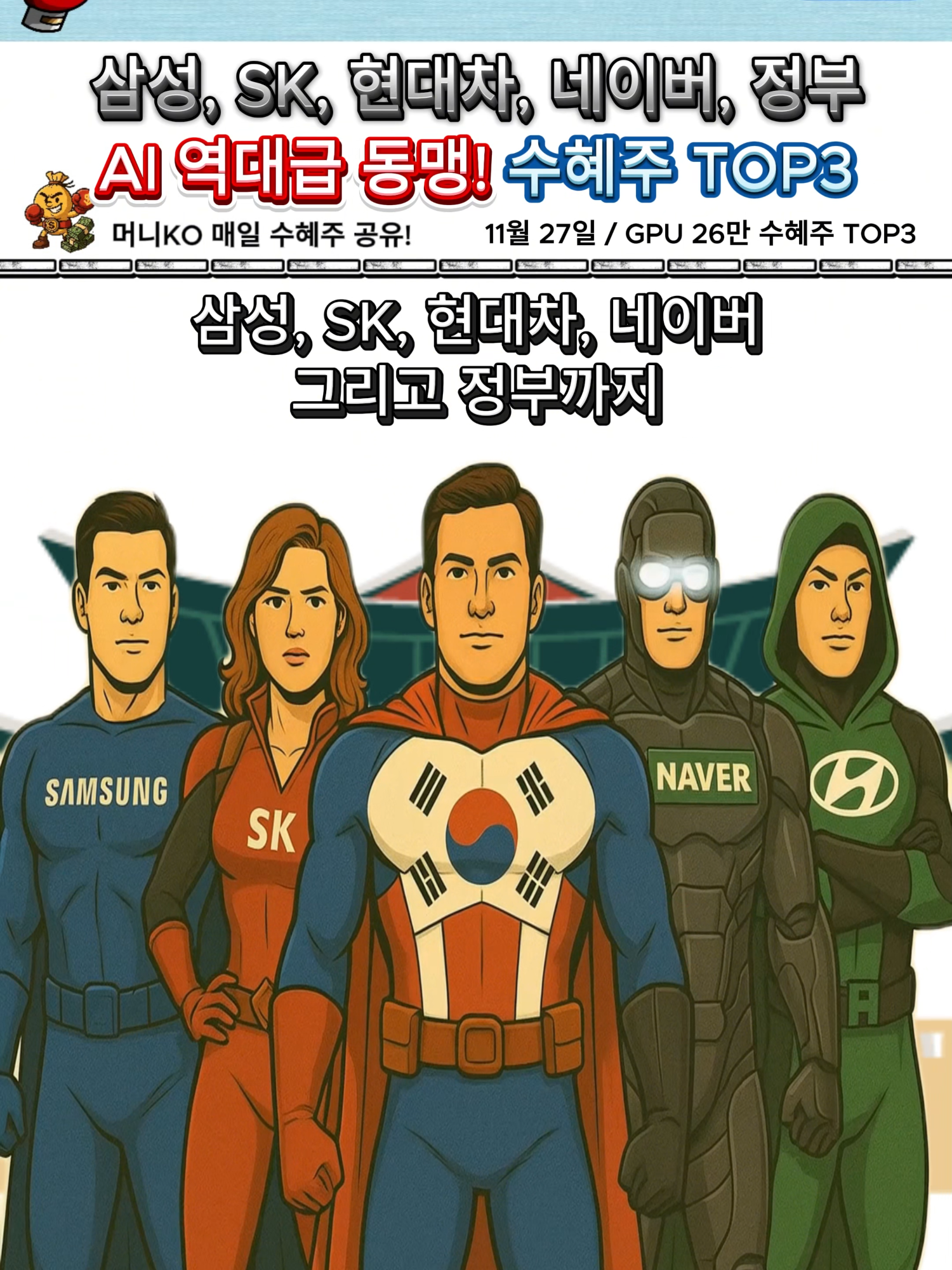 삼성, SK, 현대차, 네이버, 정부까지 역대급 AI 동맹 출범! 수혜주 TOP3 #주식 #투자 #경제 #수혜주 #주식투자 #주식시장 #주식추천 #한국주식 #국내주식 #삼성전자 #삼성 #SK하이닉스 #현대 #네이버