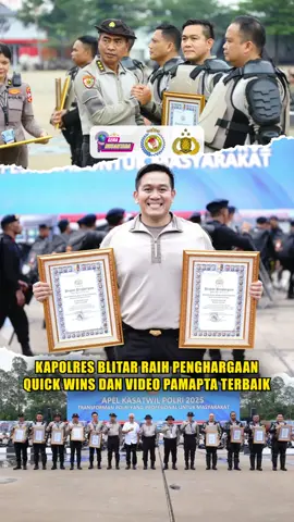 Kapolres Blitar Raih Penghargaan Quick Wins dan Video Pamapta Terbaik Blitar - Polri menggelar Apel Kasatwil Tahun 2025 dalam rangka Anev pelaksanaan kebijakan serta program - program Polri di Mako Satuan Latihan Korbrimob Polri, Cikeas, Bogor, dipimpin oleh Kapolri Jenderal Polisi Drs. Listyo Sigit Prabowo, M.Si., Rabu (26/11/2025). Salah satu momen penting dalam kegiatan ini adalah pemberian penghargaan kepada satuan kewilayahan yang dinilai berhasil menunjukkan kinerja terbaik salah satunya Polres Blitar. Polres Blitar kembali menorehkan pencapaian nasional sebagai berikut :  - Quick Win Tingkat Polres Terbaik se-Indonesia - Cinematography Video PAMAPTA Terbaik se-Indonesia Kapolres Blitar AKBP Arif Fazlurrahman, S.H., S.I.K., M.Si., menyampaikan, bahwa capaian ini merupakan hasil kerja keras seluruh jajaran, serta motivasi untuk terus memberikan pelayanan terbaik kepada masyarakat. Sumber : Humas Polres Blitar #polri #polresblitar #penghargaan #quickwins #videopamaptaterbaik