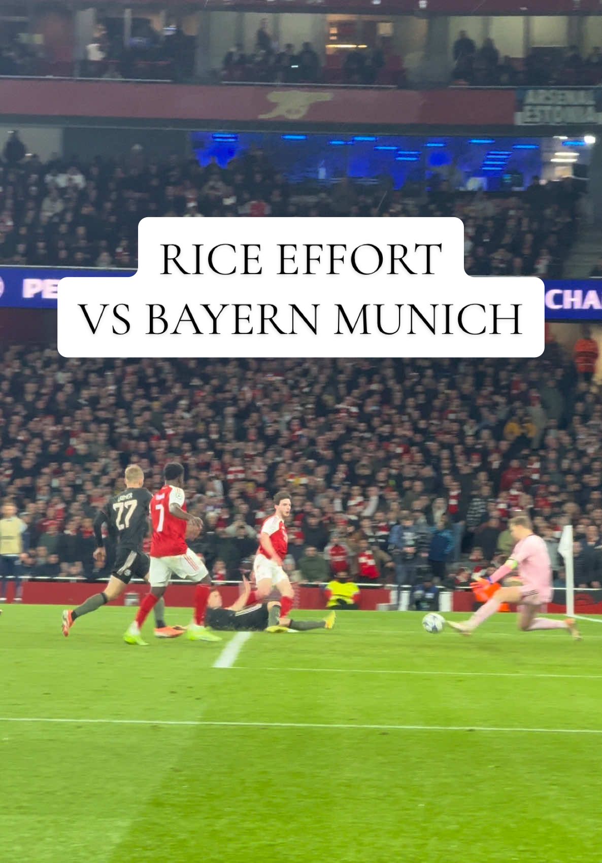 Arsenal kept battering at Bayern’s gate, this time Declan Rice steam roles through the defence only to be met with Neuer’s outstretched leg. - Arsenal vs Bayern Munich #Arsenal #ChampionsLeague #DeclanRice #Highlights 