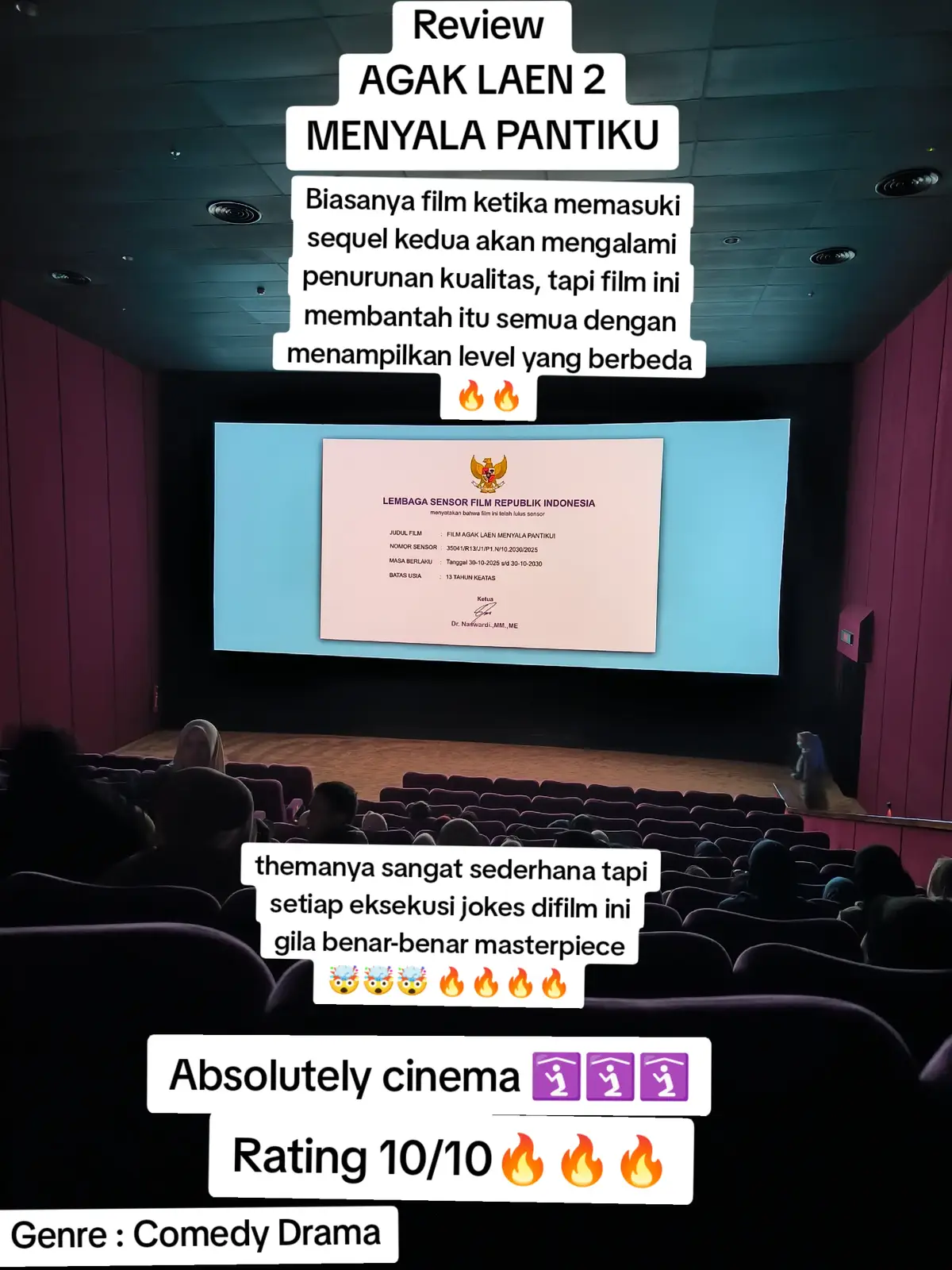 AGAK LAEN 2 MENYALA PANTIKU Film Agak Laen: Menyala Pantiku  merupakan sekuel kedua dari Agak Laen 1 yang disutradarai oleh Muhadkly Acho dibawah produksi Imajinery. Sama seperti agak laen 1, film ini dilakoni 4 tokoh utama yang diperankan oleh komika terkenal seperti Bene dion, Boris Bokir, indra jegel, oki rengga dan aktor pembantu lainnya. Setelah film agak lain 1 suskes menjawab ekspektasi penonton dimana sempat jadi movie lokal terlaris sepanjang masa sebelum kemunculan JUMBO. Sequel kedua ini sangat dinanti-natikan oleh penikmat film tanah air dan tugas berat bagi mereka untuk menjawab ekspektasi penonton yang berharap bisa menampilkan sesuatu yang luar biasa seperti agak lain 1 dimana kebanyakan film ketika memasuki sequel kedua biasanya mengalami penurunan kualitas dari segi cerita, Tapi .. BOOMMMMM 🤯🤯🤯🤯 Sesuai judulnya AGAK LAEN, film ini benar benar menjawab ekspektasi penonton. Jika film agak laen 1 adalah masterpiece film agal laen 2 adalah super masterpicece, Absolutely cinema  🤯🤯🤯🤯🔥🔥🔥🛐🛐🛐🛐🔥🔥 Kebanyakan film comedy lokal yang tayang tahun ini dan juga agak laen 1 disusupi genre horor, tapi film ini menampilkan tema yang berbeda yang sebenarnya sederhana tapi eksekusinya ABSOLUTELY CINEMA 🤯🤯🤯. FILM INI INFINITY REKOMENDASI  Rating 10/10 #reviewfilmindonesia #menyalapantiku #agaklaen #agaklaenmenyalapantiku #agaklaen2 