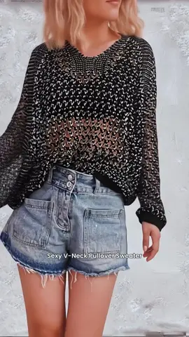 Summer Sexy V-Neck Hollow Knit Pullover Sweater, Durable Build, Acrylic Blend, Solid Color Beach Cover-Up, Batwing Sleeves #loungewear #falltops #cozywearableblanket #shapewearbodysuits #lacebodysuit #womensclothingtiktokshop #womenssweatshirtset #viralshapewearbodysuit #offshouldersweater #diywearableblanket