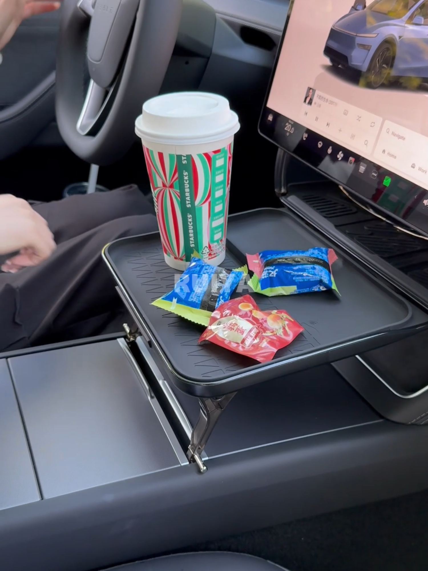 Enhance passenger space with a smarter, screen-mounted storage solution.#Ruiyaone #CarUnderScreenOrganizer #CarStorage #CarAccessories #foryou