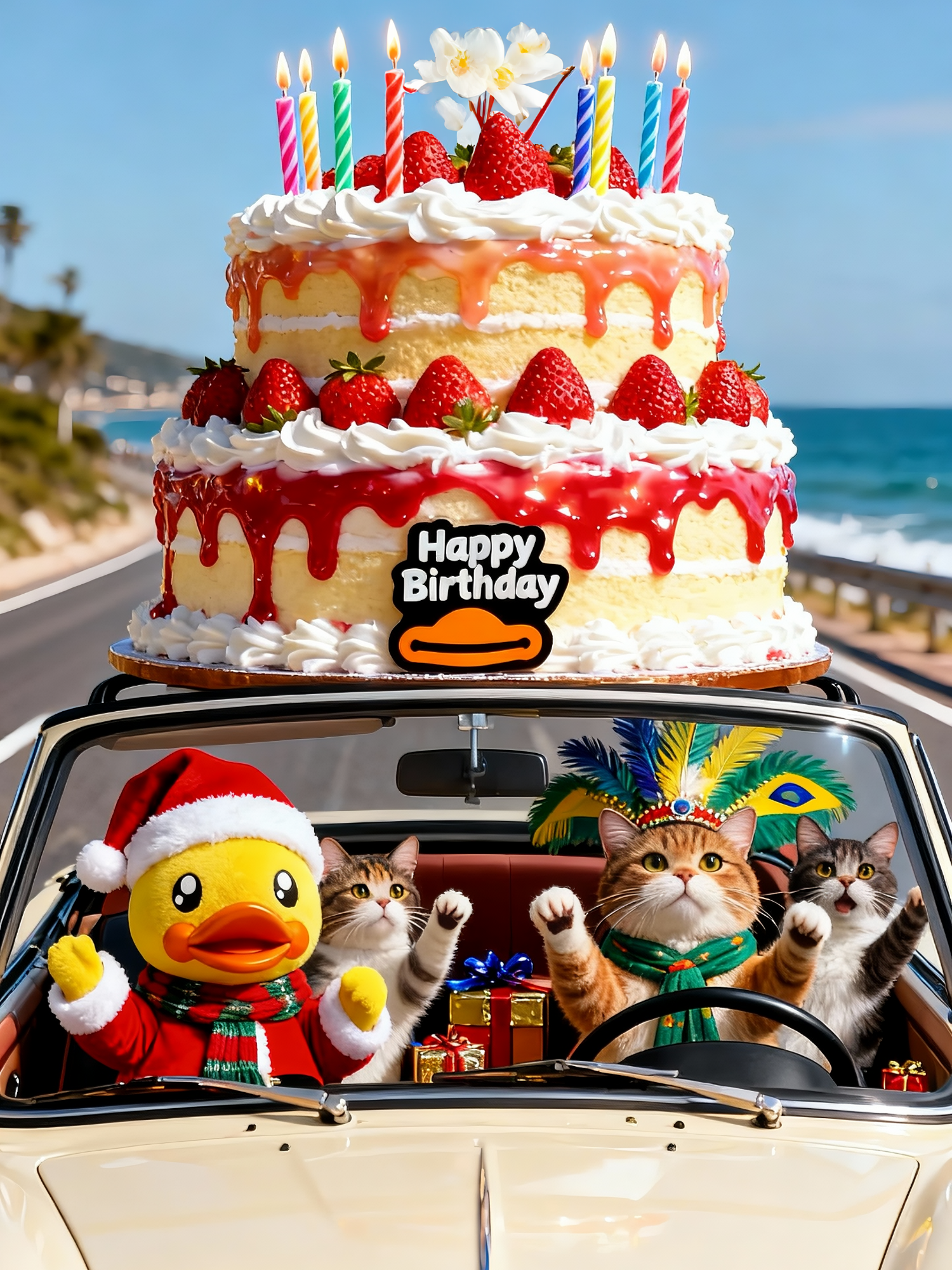 Who wants a ride to the Christmas Party? 🎁 Tag a December Birthday Baby who loves Christmas! 🎅✨ #BDuck  #Christmas  #happybirthday #cake #cute